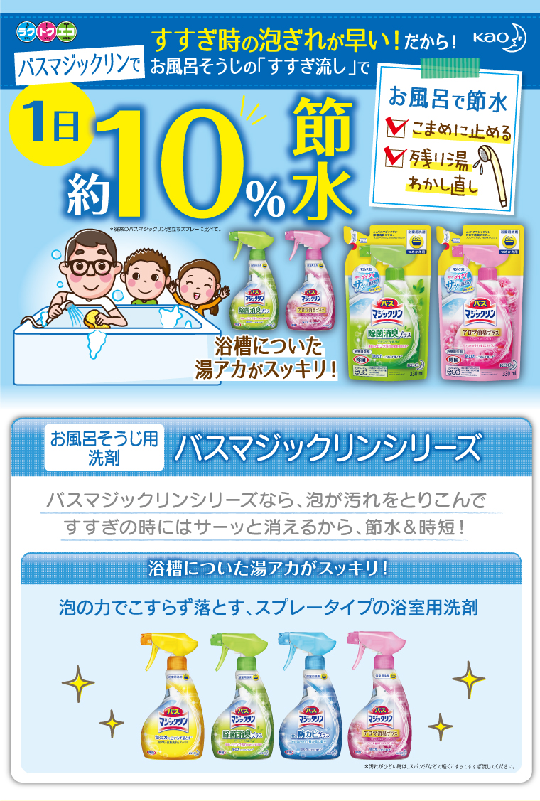 すすぎ時の泡ぎれいが早い!だから!お風呂そうじの「すすぎ流し」で1日約10％節水