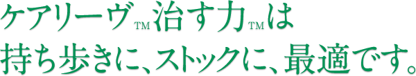 ケアリーヴTM治す力TMは持ち歩きに、ストックに、最適です。
