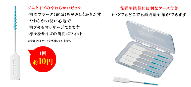 ゴムタイプのやわらかいピック。保管や携帯に便利なケース付き。