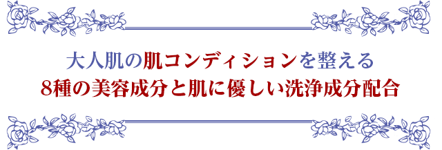 大人肌の肌コンディションを整える 8種の美容成分と肌に優しい洗浄成分配合