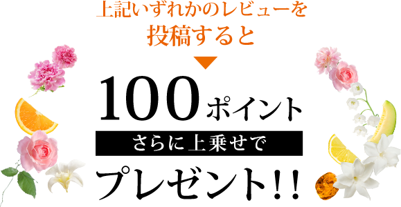 上記いずれかのレビューを投稿すると100ポイントさらに上乗せでプレゼント！！