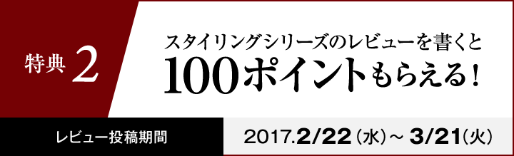 特典2 スタイリングシリーズのレビューを書くと100ポイントもらえる!