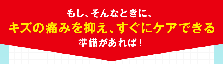 もし、そんなときに、キズの痛みを抑え、すぐにケアできる準備があれば！