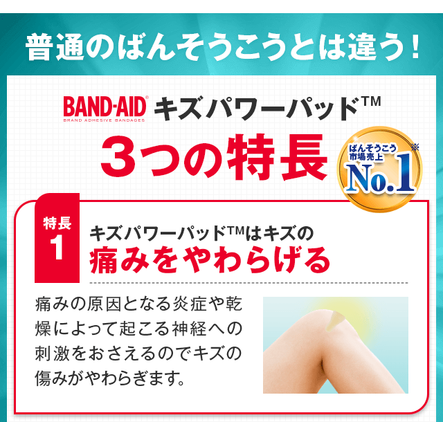 普通のばんそうこうとは違う！キズパワーパッド3つの特長