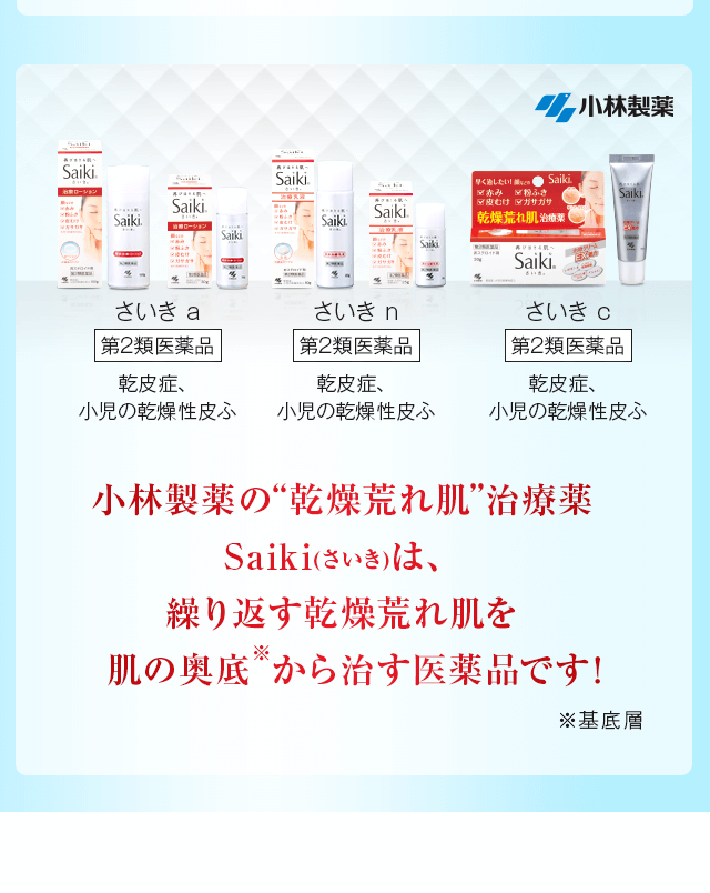 Saikiは繰り返す乾燥荒れ肌を肌の奥底から治す医薬品です