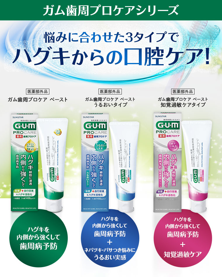 悩みに合わせた3タイプでハグキからの口腔ケア！