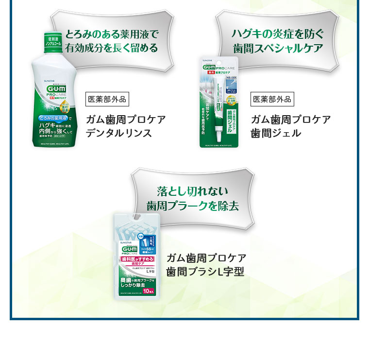 デンタルリンス、歯間ジェル、歯間ブラシL字型