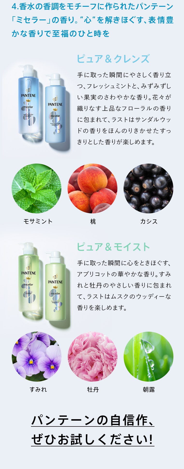 4.香水の香調をモチーフに作られたパンテーン「ミセラー」の香り。“心”を解きほぐす、表情豊かな香りで至福のひと時を