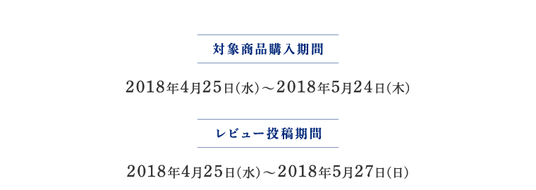 対象商品購入期間 2018年4月25日（水）～2018年5月24日（木） レビュー投稿期間 2018年4月25日（水）～2018年5月27日（日）
