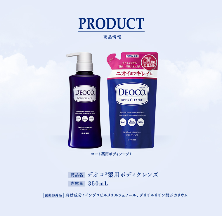 PRODUCT 商品情報 商品名 デオコ薬用ボディクレンズ 内容量 350mL