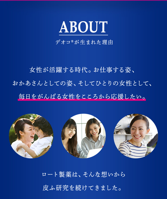 ABOUT デオコが生まれた理由 女性が活躍する時代。お仕事する姿、おかあさんとしての姿、そしてひとりの女性として、毎日をがんばる女性をこころから応援したい。