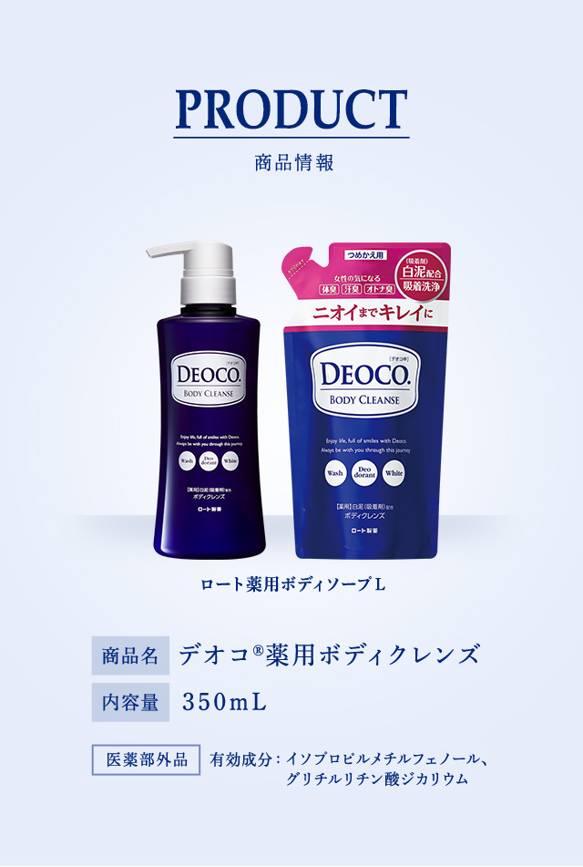 PRODUCT 商品情報 商品名 デオコ薬用ボディクレンズ 内容量 350mL