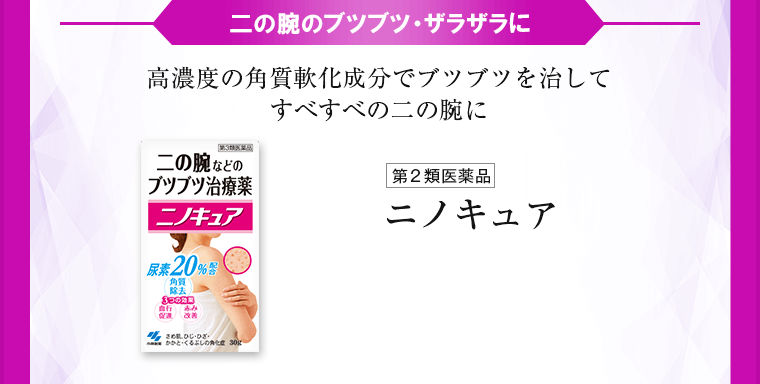 二の腕のブツブツ・ザラザラに　高濃度の角質軟化成分でブツブツを治してすべすべの二の腕に ニノキュア