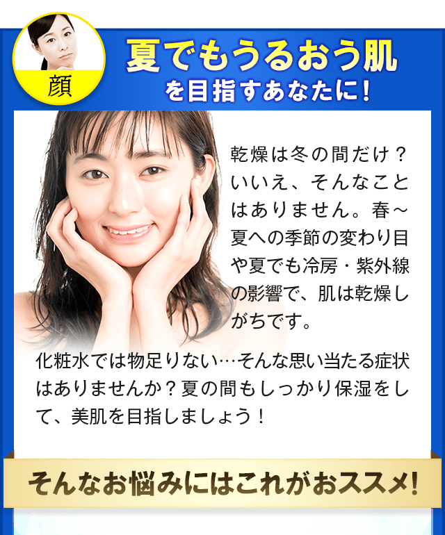 夏でもうるおう肌を目指すあなたに！
