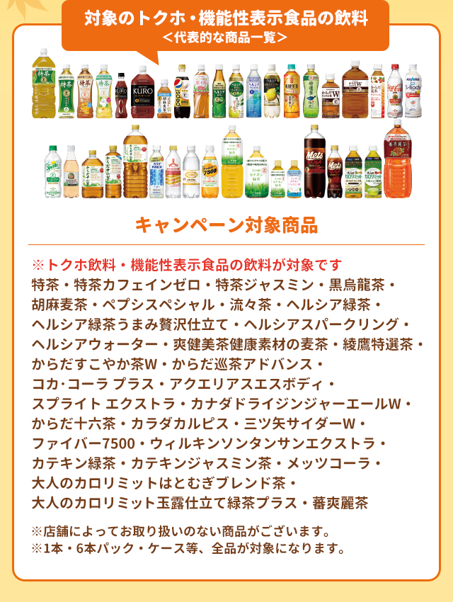 対象のトクホ・機能性表示食品の飲料＜代表的な商品一覧＞