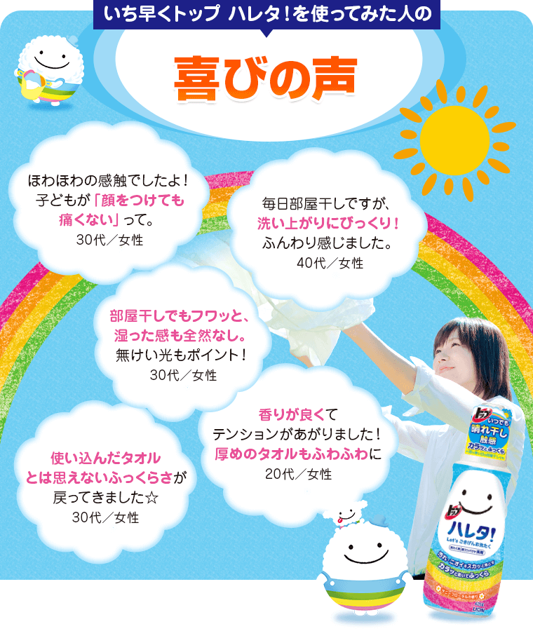 いち早くトップ ハレタ!を使ってみた人の喜びの声
