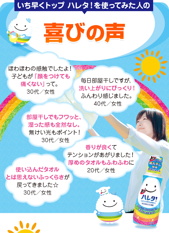 いち早くトップ ハレタ!を使ってみた人の喜びの声