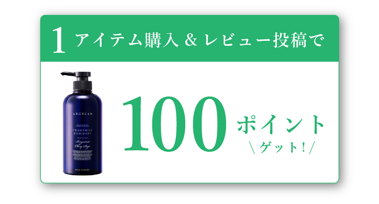 1アイテム購入＆レビュー投稿で100ポイントゲット