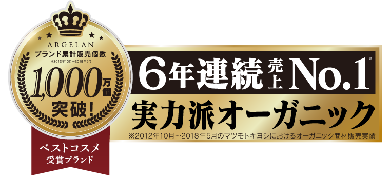 ブランド累計販売個数1,000万個突破！6年連続売上No.1(※)実力派オーガニック※2012年10月〜2018年5月のマツモトキヨシにおけるオーガニック商材販売実績