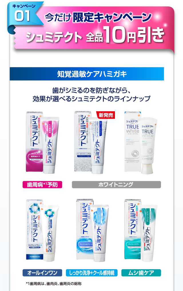 キャンペーン01 今だけ限定キャンペーン シュミテクト全品10円引き
