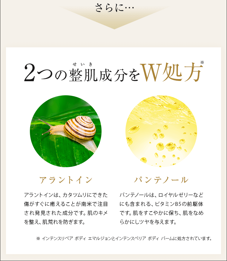 2つの整肌成分をW処方 アラントイン、パンテノール