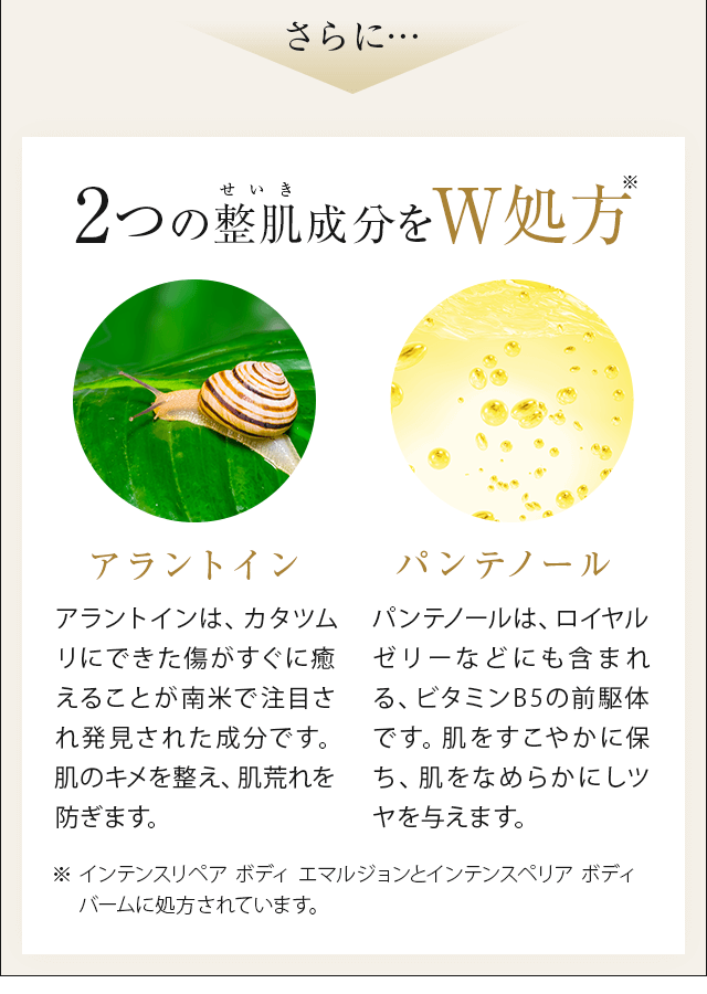 2つの整肌成分をW処方 アラントイン、パンテノール