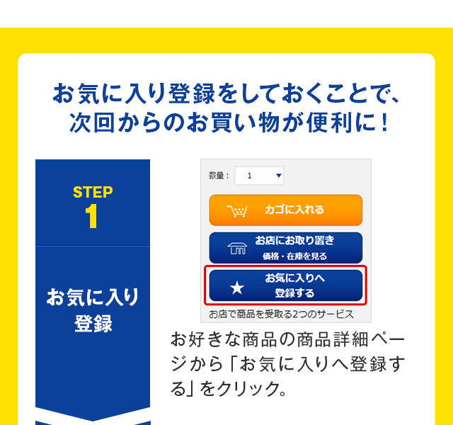 お気に入り登録をしておくことで次回からのお買い物が便利に