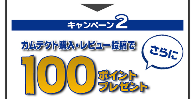 キャンペーン２ カムテクト購入・レビュー投稿でさらに100ポイントプレゼント