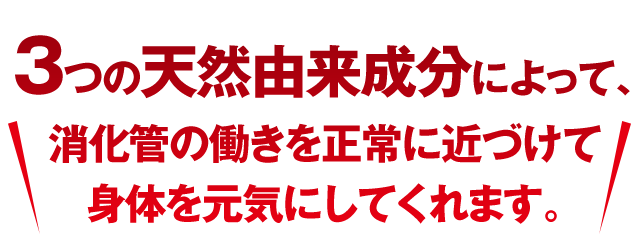 3つの天然由来成分によって、消化管の働きを正常に近づけて身体を元気にしてくれます。