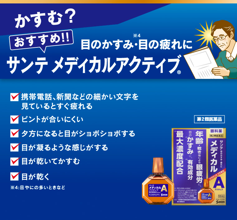 かすむ？
目のかすみ・目の疲れに [おすすめ!!] サンテ メディカルアクティブ