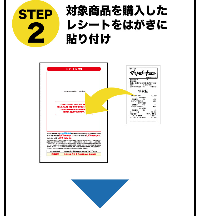 STEP2 対象商品を購入したレシートをはがきに貼り付け