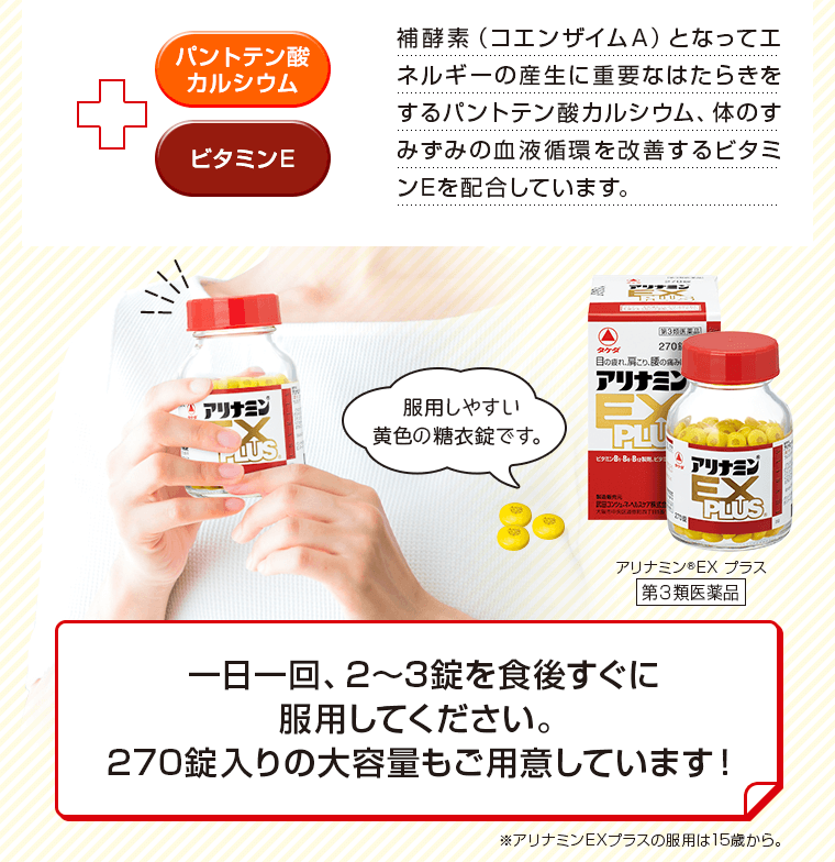 一日一回、2～3錠を食後すぐに服用してください。270錠入りの大容量もご用意しています！
