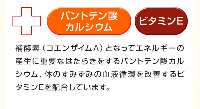 体のすみずみの血液循環を改善するビタミンEを配合しています。