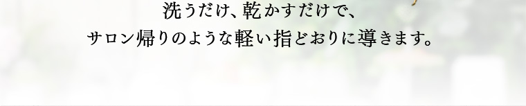 洗うだけ、乾かすだけで、 サロン帰りのような軽い指どおりに導きます。