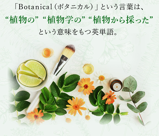 「Botanical（ボタニカル）」という言葉は、“植物の” “植物学の” “植物から採った”という意味をもつ英単語。