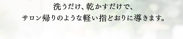 洗うだけ、乾かすだけで、 サロン帰りのような軽い指どおりに導きます。