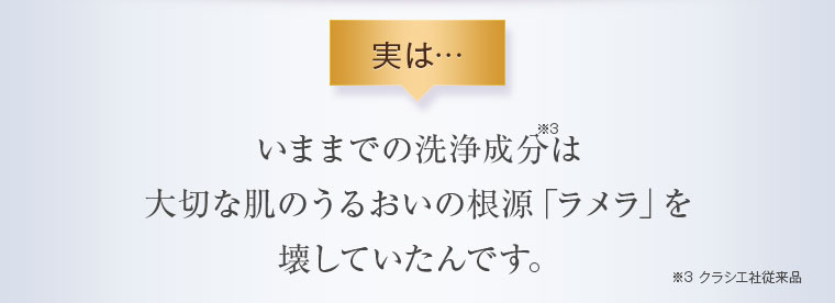 実は、いままでの洗浄成分は大切な肌のうるおいの根源「ラメラ」を壊していたんです