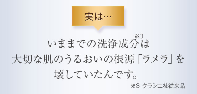 実は、いままでの洗浄成分は大切な肌のうるおいの根源「ラメラ」を壊していたんです