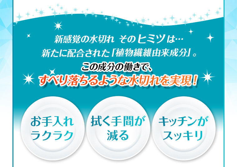 滑り落ちるような水切れを実現