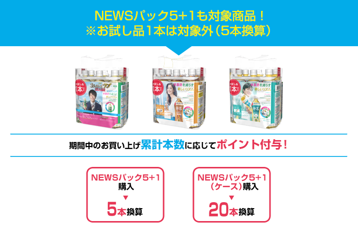 NEWSパック5+1も対象商品！※お試し品1本は対象外（5本換算）