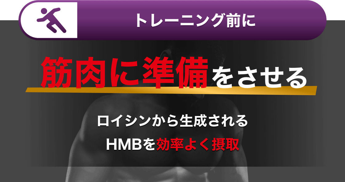 トレーニング前に筋肉に準備をさせるロイシンから生成されるHMBを効率よく摂取