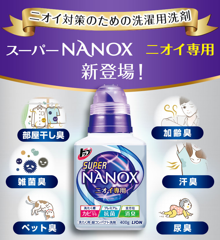 ニオイ対策のための洗濯用洗剤 スーパーNANOXニオイ専用新登場！