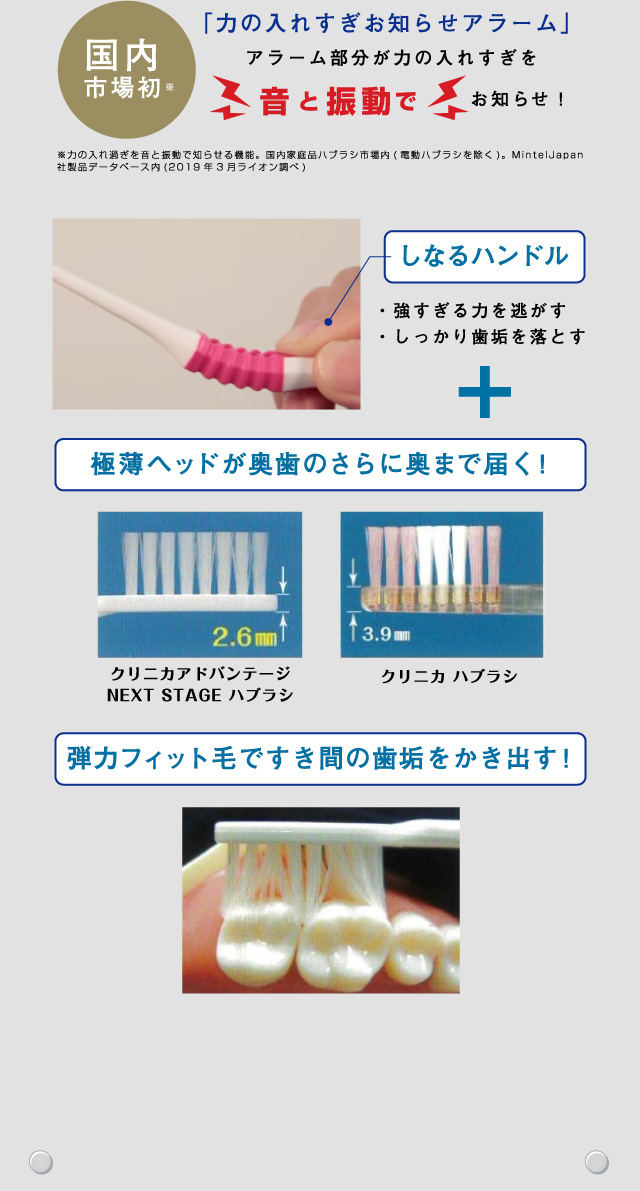 クリニカ アドバンテージNEXT STAGE ハブラシが力の入れすぎを「カチっ」と音でお知らせ
