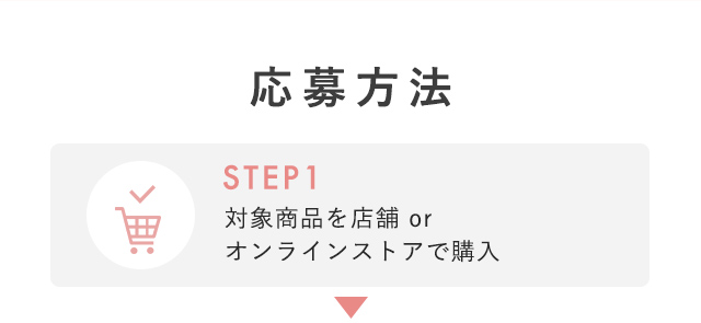 応募方法 STEP1 象商品を店舗 orオンラインストアで購入