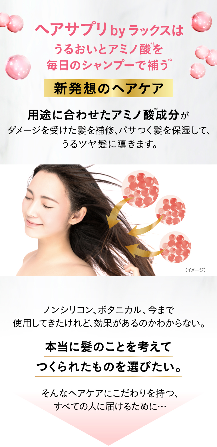 ヘアサプリbyラックスはうるおいとアミノ酸を毎日のシャンプーで補う新発想のヘアケア