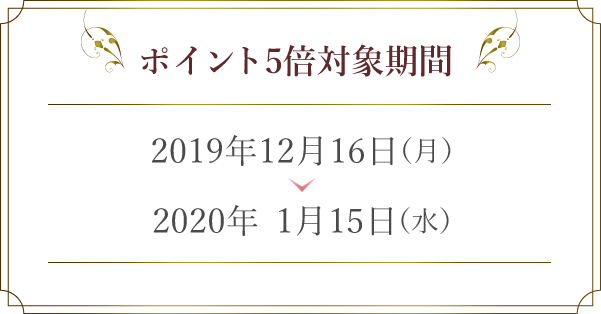 ポイント5倍対象期間　2019年12月16日（月）〜2020年1月15日（水）