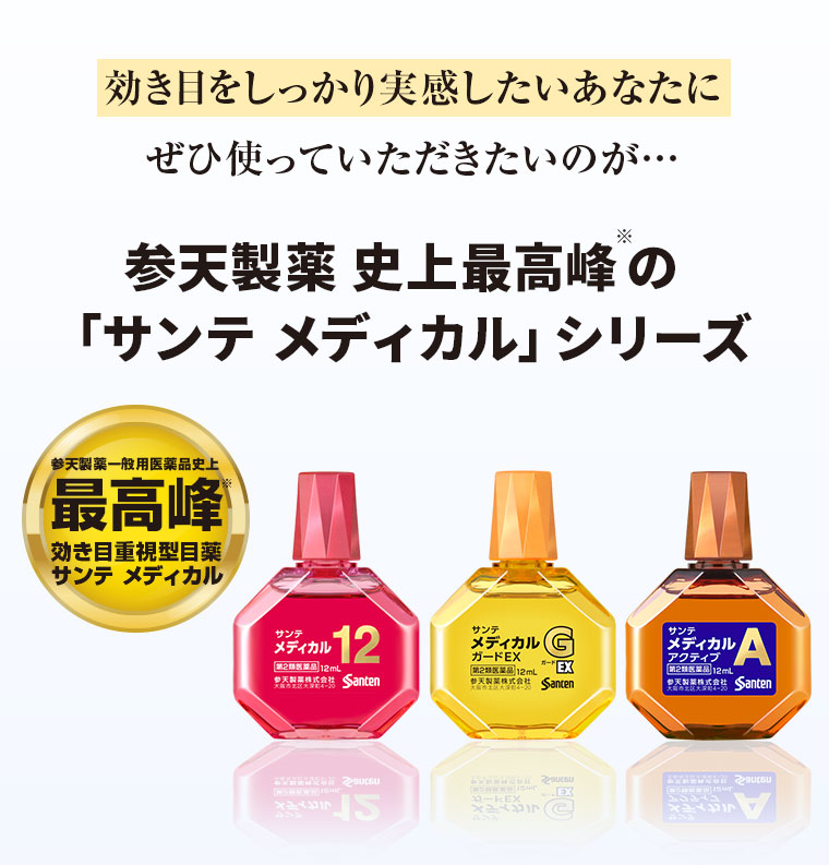 効き目をしっかり実感したいあなたにぜひ使っていただきたいのが…参天製薬 史上最高峰の「サンテ メディカル」シリーズ