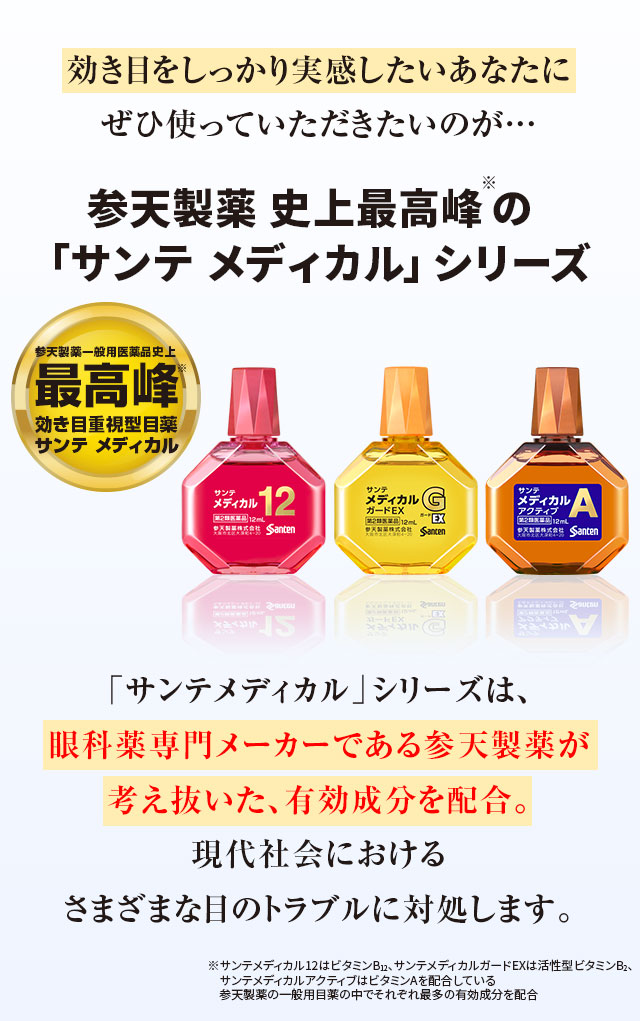 効き目をしっかり実感したいあなたにぜひ使っていただきたいのが…参天製薬 史上最高峰の「サンテ メディカル」シリーズ