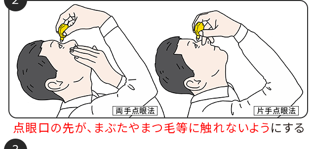 点眼口の先が、まぶたやまつ毛等に触れないようにする