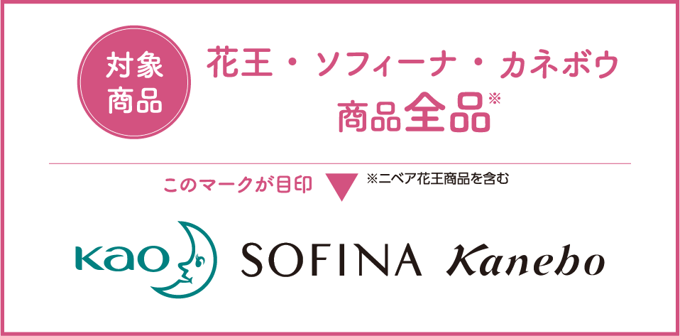 対象商品 花王・ソフィーナ・カネボウ商品全品 ※ニベア花王商品を含む